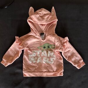 Star Wars Light Pink Kids Hoodie with Yoda Design